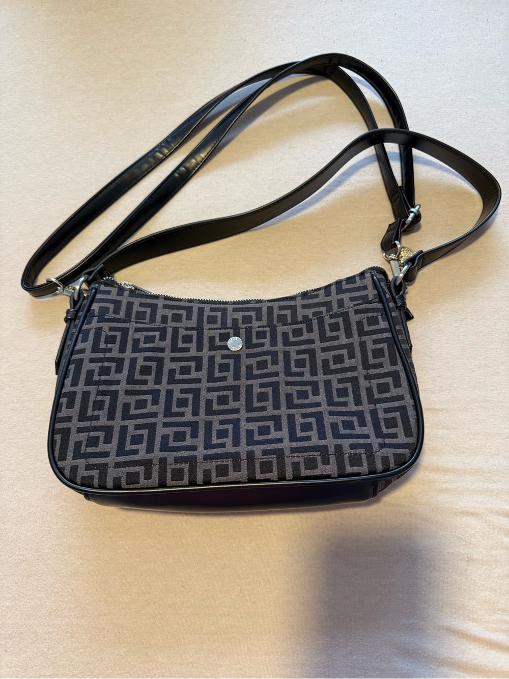 Fiorelli Black and Gray Geometric Crossbody Bag with Adjustable Strap